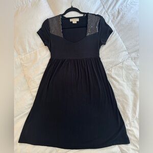 Michael Kors Belted Black Dress with Sequin Sleeves ✨🖤